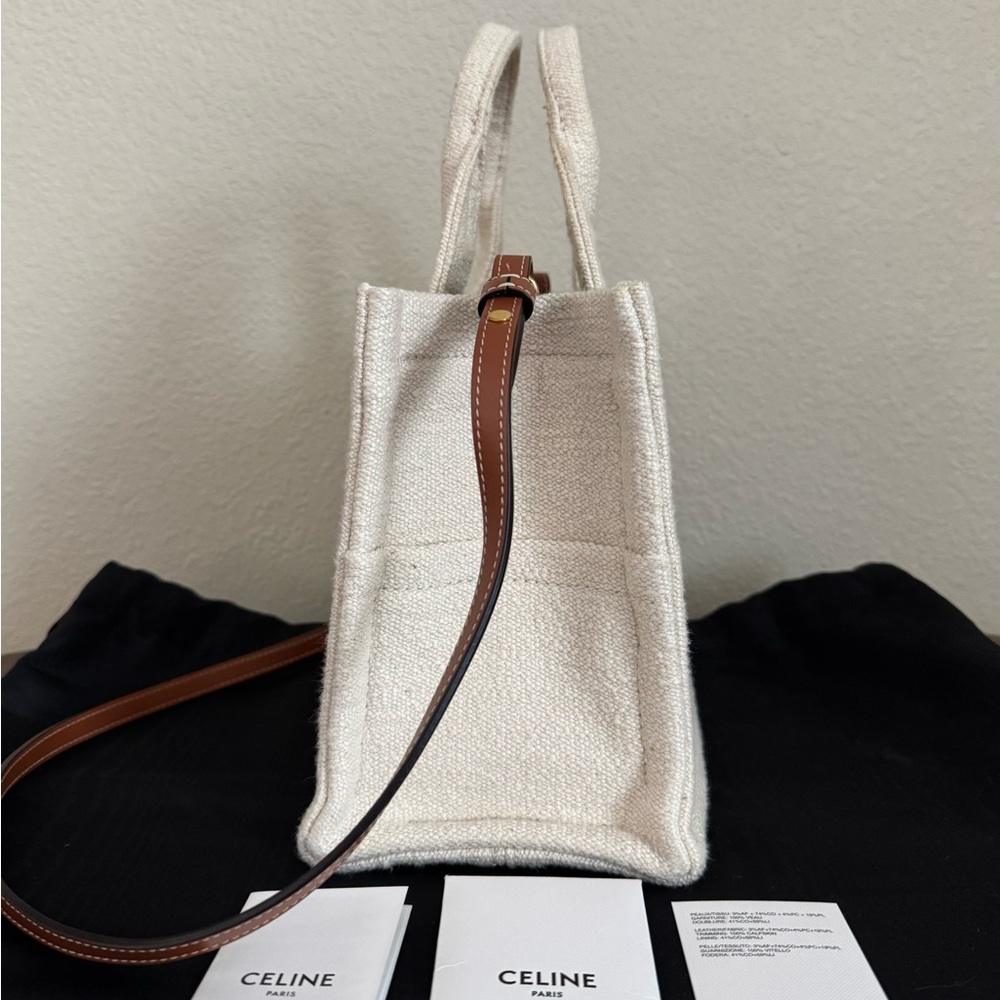 NEW CELINE Cabas Thais Canvas & Calfskin Leather Tote - Picture 5 of 7
